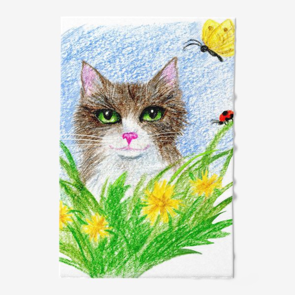 Полотенце «Кот с цветами»