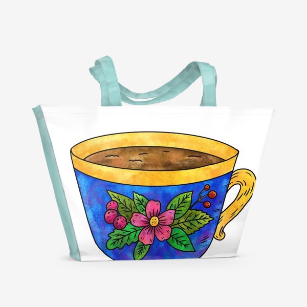 Пляжная сумка «Синяя чашка с цветами»