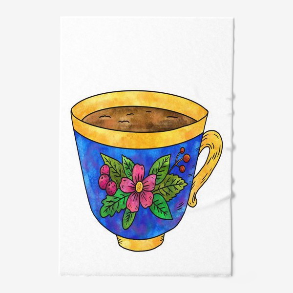 Полотенце «Синяя чашка с цветами»
