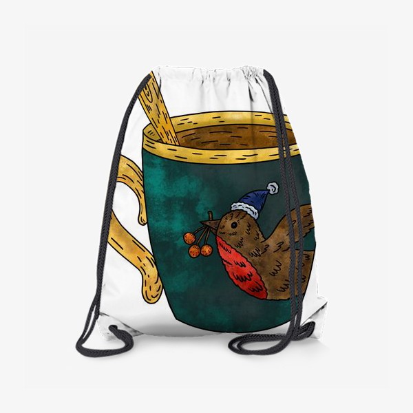 Рюкзак «Новогодняя чашка с птичкой»