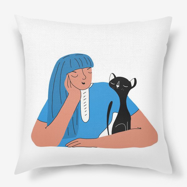 Подушка «Девушка и ориентальный кот»