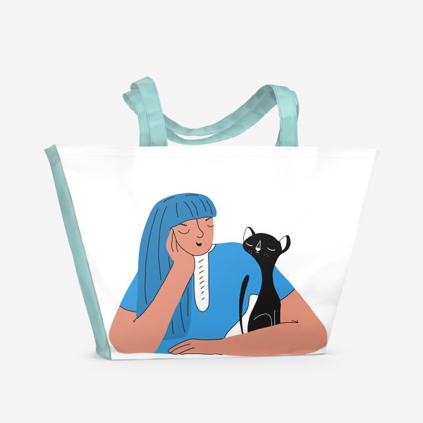 Пляжная сумка «Девушка и ориентальный кот»