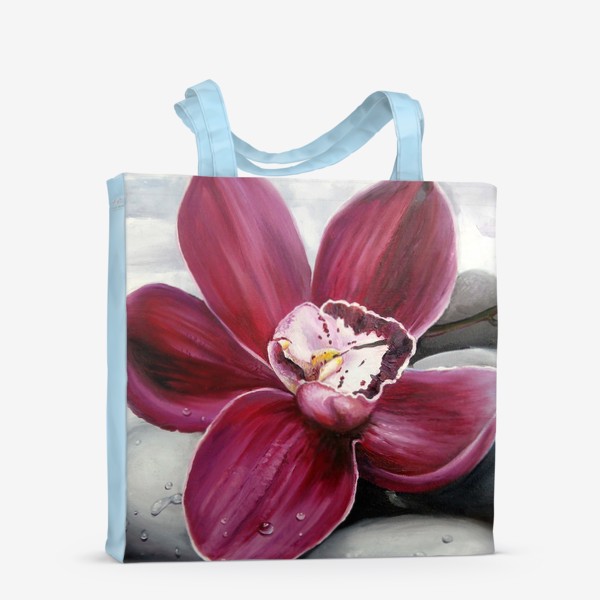 Сумка-шоппер «Цветок красной орхидеи. Живопись. Цветок с капельками росы»