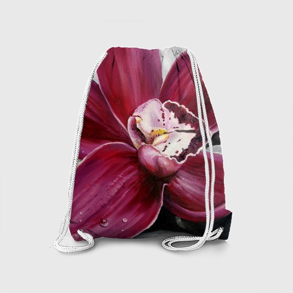 Рюкзак &laquo;Цветок красной орхидеи. Живопись. Цветок с капельками росы&raquo;