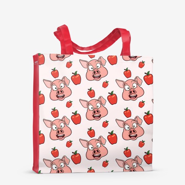 Сумка-шоппер «узор со свиньями и яблаками»