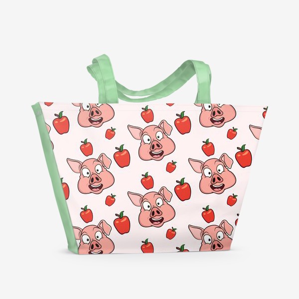 Пляжная сумка &laquo;узор со свиньями и яблаками&raquo;