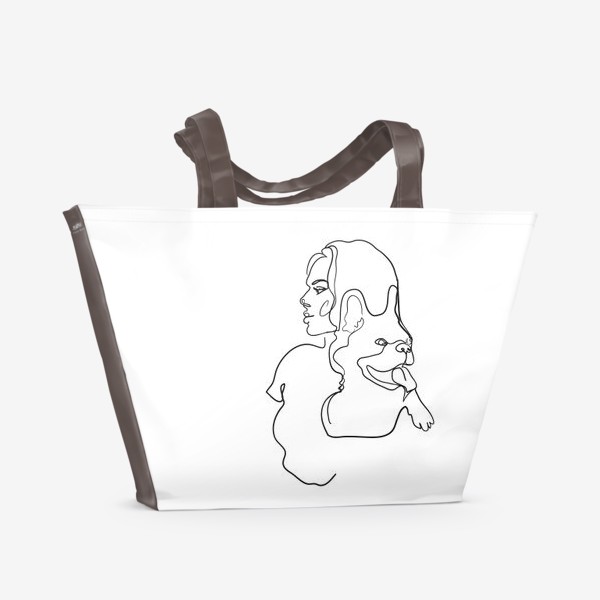 Пляжная сумка «девушка с собакой одной линией»