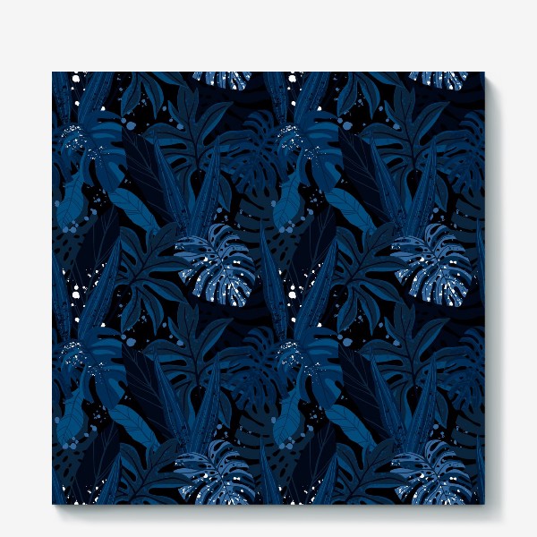 Холст &laquo;Темно-синий тропический принт с пальмовыми листьями&raquo;
