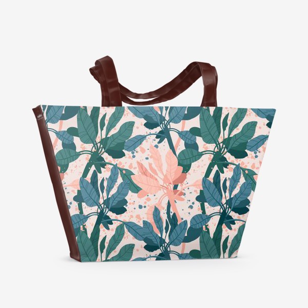 Пляжная сумка «Тропические растения, коралловый и синий.»