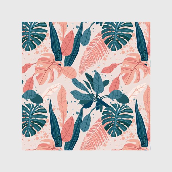 Шторы «Тропические пальмовые листья на розовом фоне»
