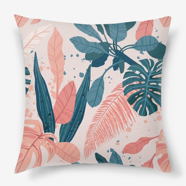 Подушка «Тропические пальмовые листья на розовом фоне»