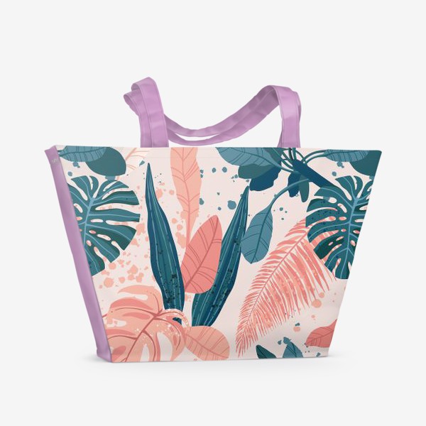 Пляжная сумка «Тропические пальмовые листья на розовом фоне»