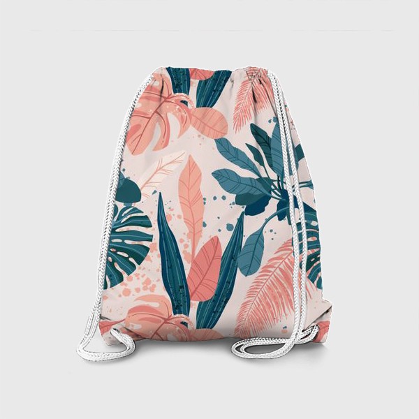 Рюкзак «Тропические пальмовые листья на розовом фоне»