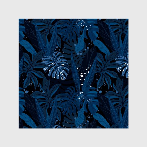 Шторы «Темно-синий тропический принт с пальмовыми листьями»