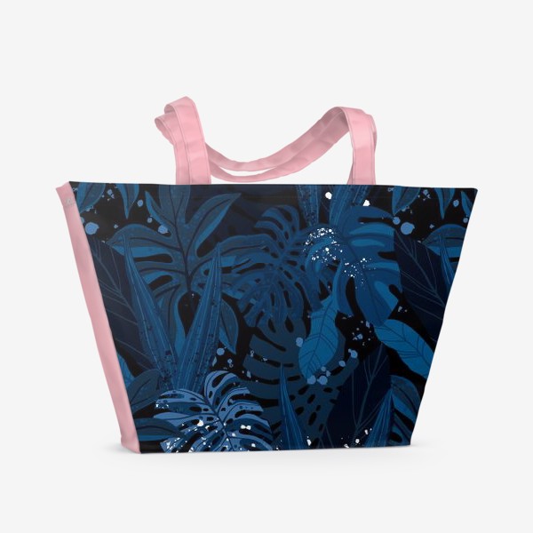 Пляжная сумка &laquo;Темно-синий тропический принт с пальмовыми листьями&raquo;