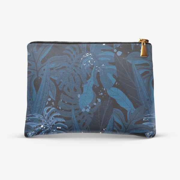 Косметичка «Темно-синий тропический принт с пальмовыми листьями»