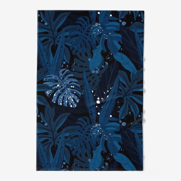 Полотенце «Темно-синий тропический принт с пальмовыми листьями»