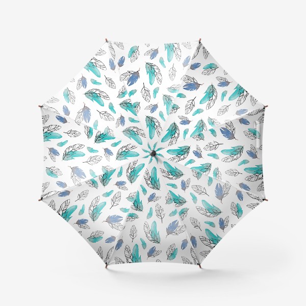 Зонт «Бирюзовые и синие перья с контуром.»