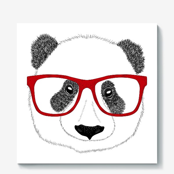 Холст «Морда панды в красных очках, скетч, мех»