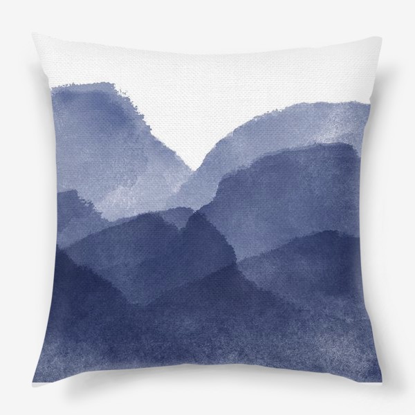 Подушка «Синие акварельные горы или море»