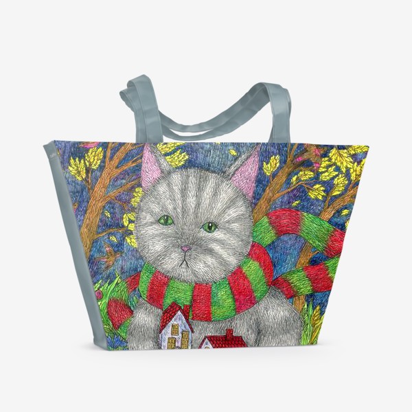 Пляжная сумка «Золотые листья. Сказочная картина с котом»