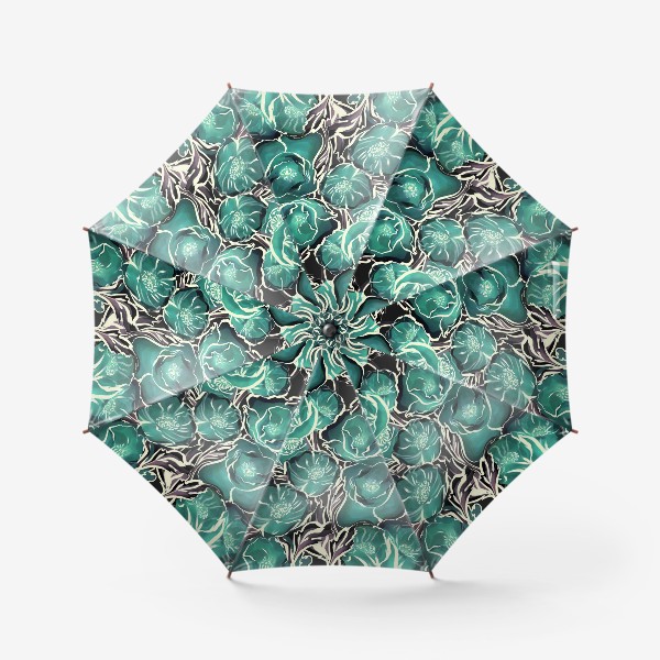 Зонт «Модные зеленые цветы на черном фоне. Итальянский узор»