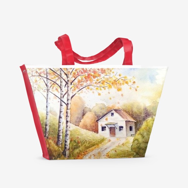 Пляжная сумка «Дом в осеннем лесу»