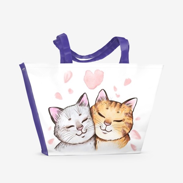 Пляжная сумка «Кошки и сакура»