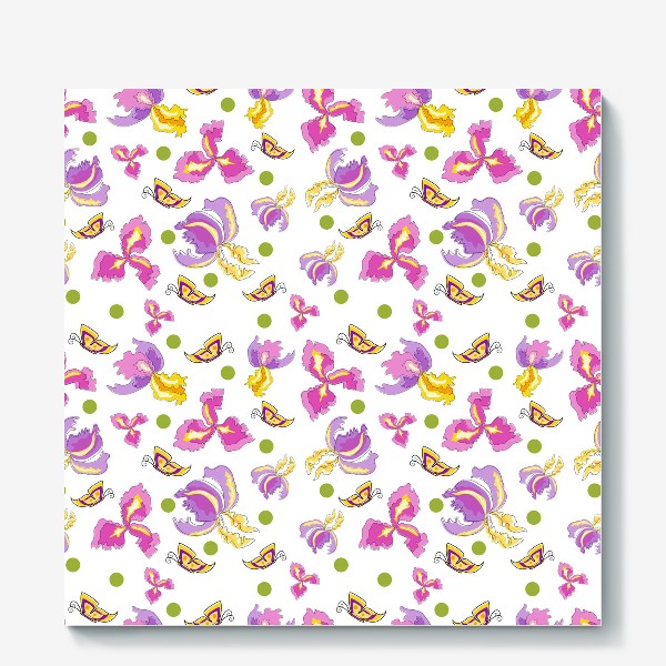 Холст «Seamless pattern pink purple iris, no background.»