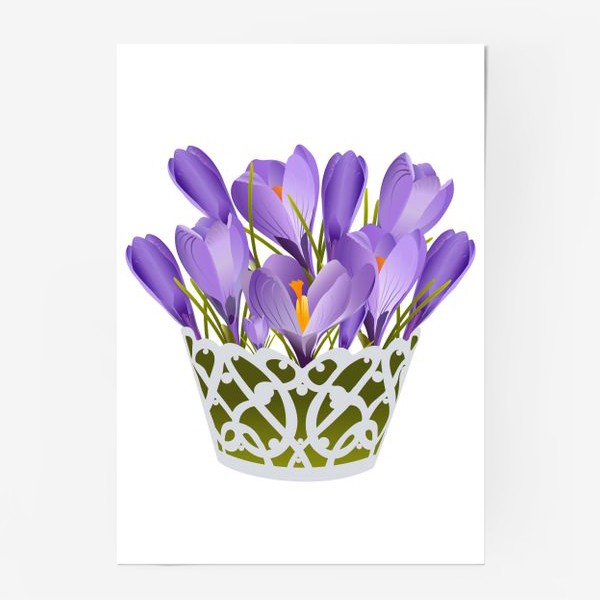 Постер «Basket of lilac crocuses.»