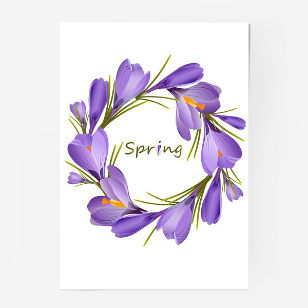 Постер «Spring, a wreath of crocuses primroses.»