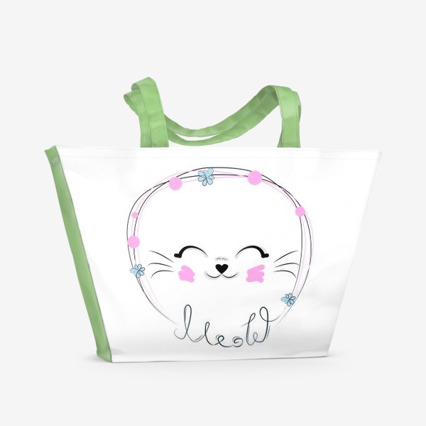 Пляжная сумка «Мордочка кошки и надпись Мяу, минимализм»