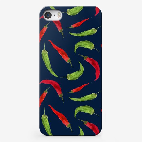 Чехол iPhone «Красный и зеленый перец. Синий  фон.»