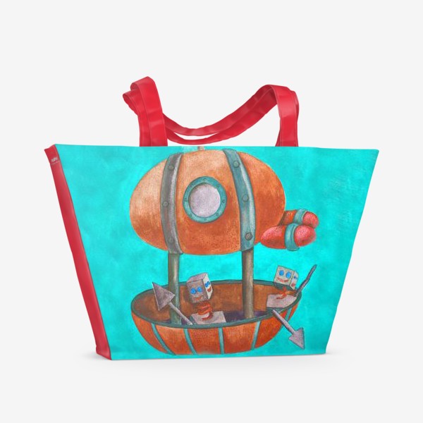 Пляжная сумка «Дирижабль с роботами в стиле стим-панк »