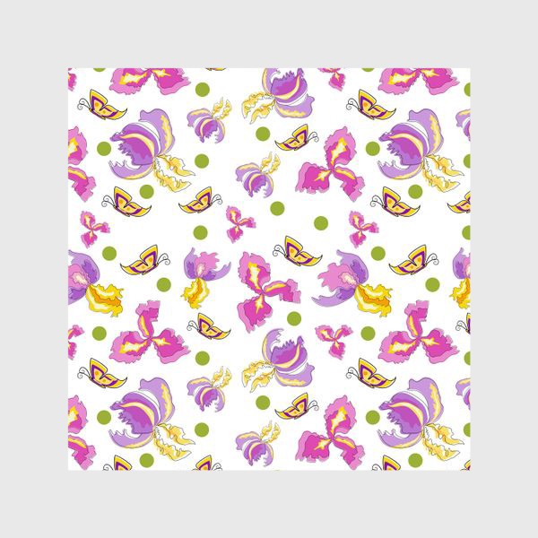 Шторы «Seamless pattern pink purple iris, no background.»