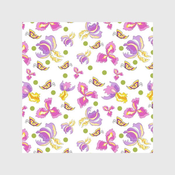 Скатерть &laquo;Seamless pattern pink purple iris, no background.&raquo;