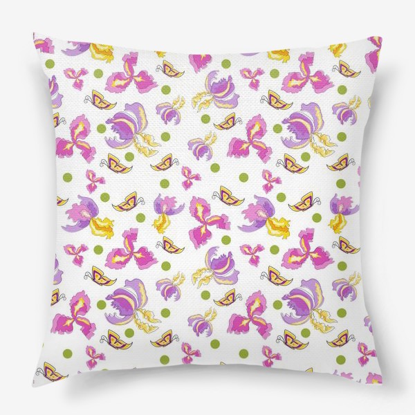 Подушка «Seamless pattern pink purple iris, no background.»