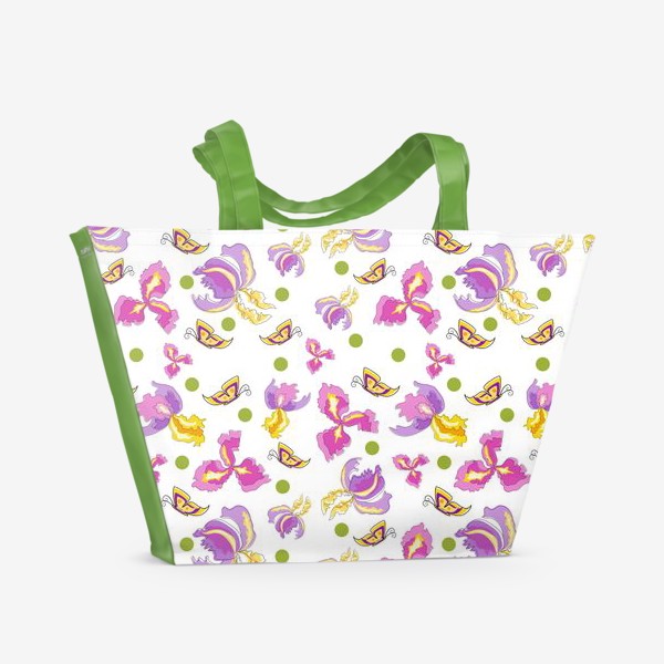 Пляжная сумка «Seamless pattern pink purple iris, no background.»