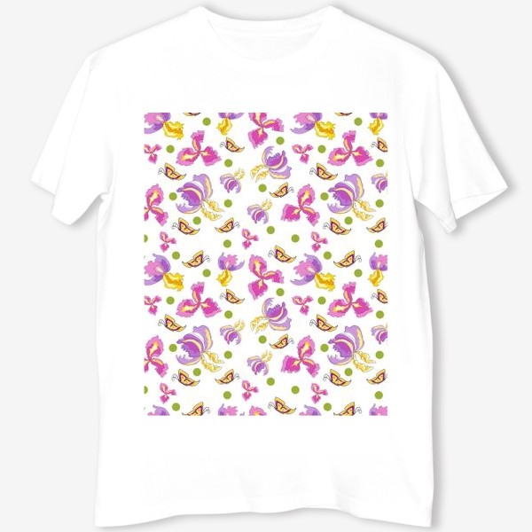 Футболка «Seamless pattern pink purple iris, no background.»