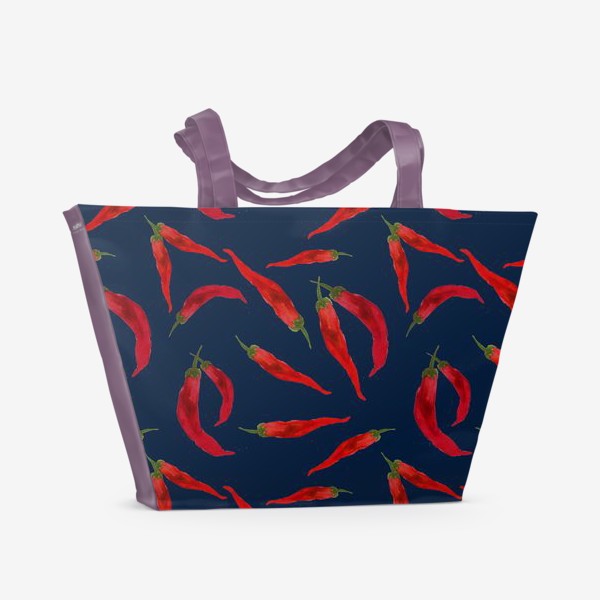 Пляжная сумка «Красные перцы на синем фоне»