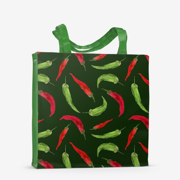 Сумка-шоппер &laquo;Красный и зеленый перец. Зеленый  фон.&raquo;