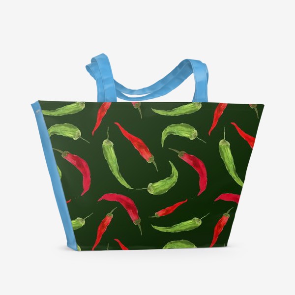 Пляжная сумка «Красный и зеленый перец. Зеленый  фон.»