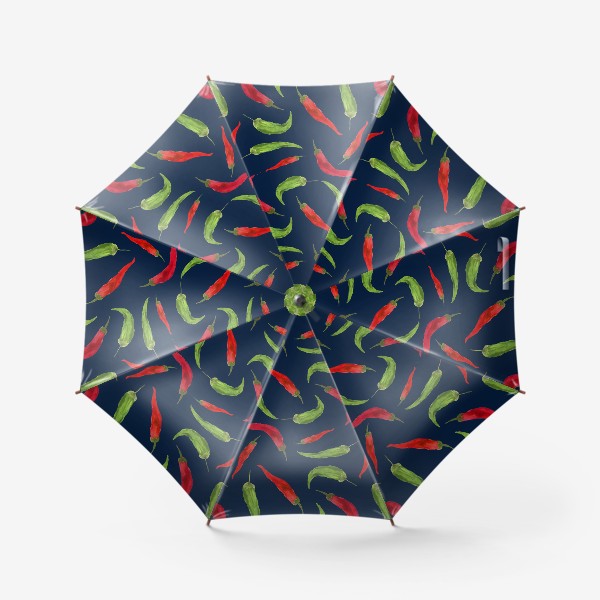 Зонт «Красный и зеленый перец. Синий  фон.»