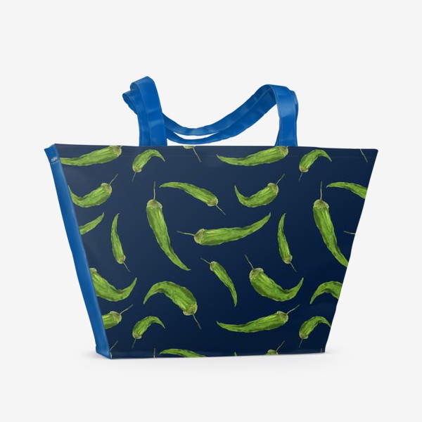 Пляжная сумка «Зеленый перец на синем фоне»