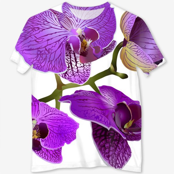 Футболка с полной запечаткой &laquo;Кустик орхидеи фиолетового цвета векторная иллюстрация&raquo;
