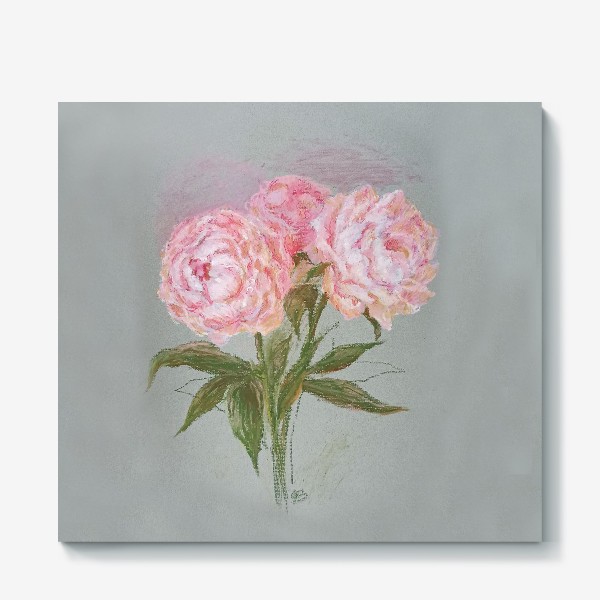 Холст «Розовые пионы (масляная пастель)»