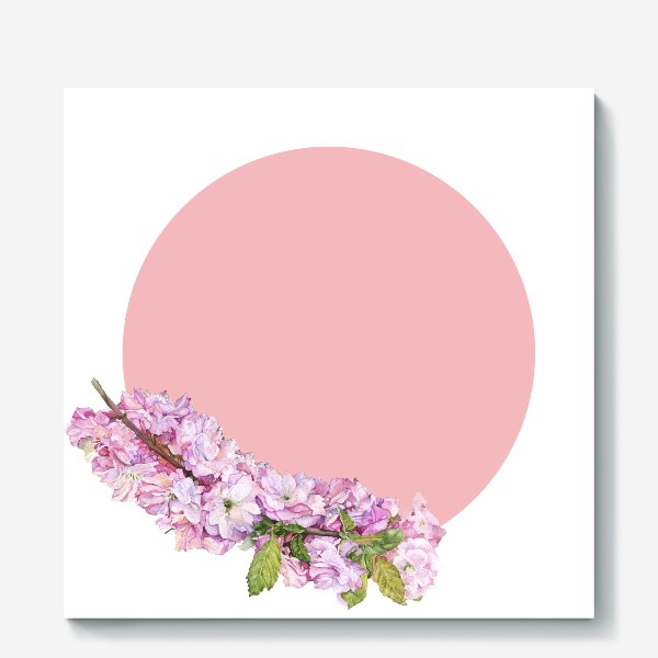 Холст «Акварель. Япония сакура, вишня розовые цветы и солнце»