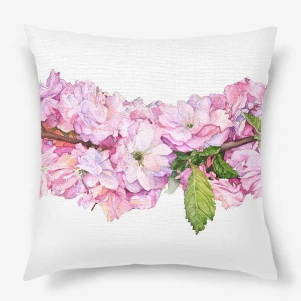 Подушка &laquo;Акварель, розовые цветы вишня, сакура, яблоня.&raquo;