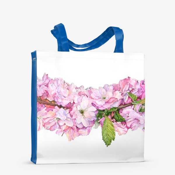 Сумка-шоппер «Акварель, розовые цветы вишня, сакура, яблоня.»