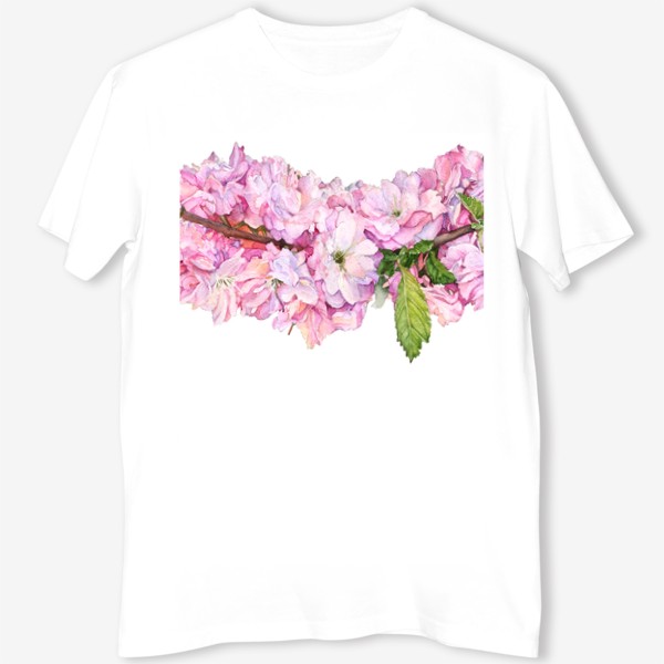 Футболка «Акварель, розовые цветы вишня, сакура, яблоня.»